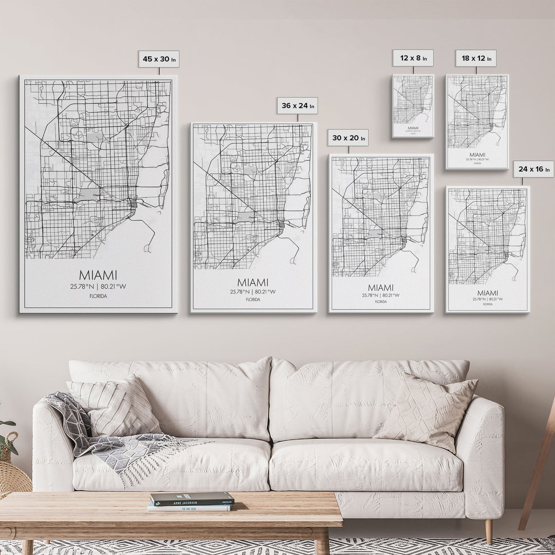 Miami Street Map, Florida Map, City Map Art, Modern Art, Wall Art, Canvas Print, Gift For Mom, Bedroom Wall Décor, Travel Wall Art