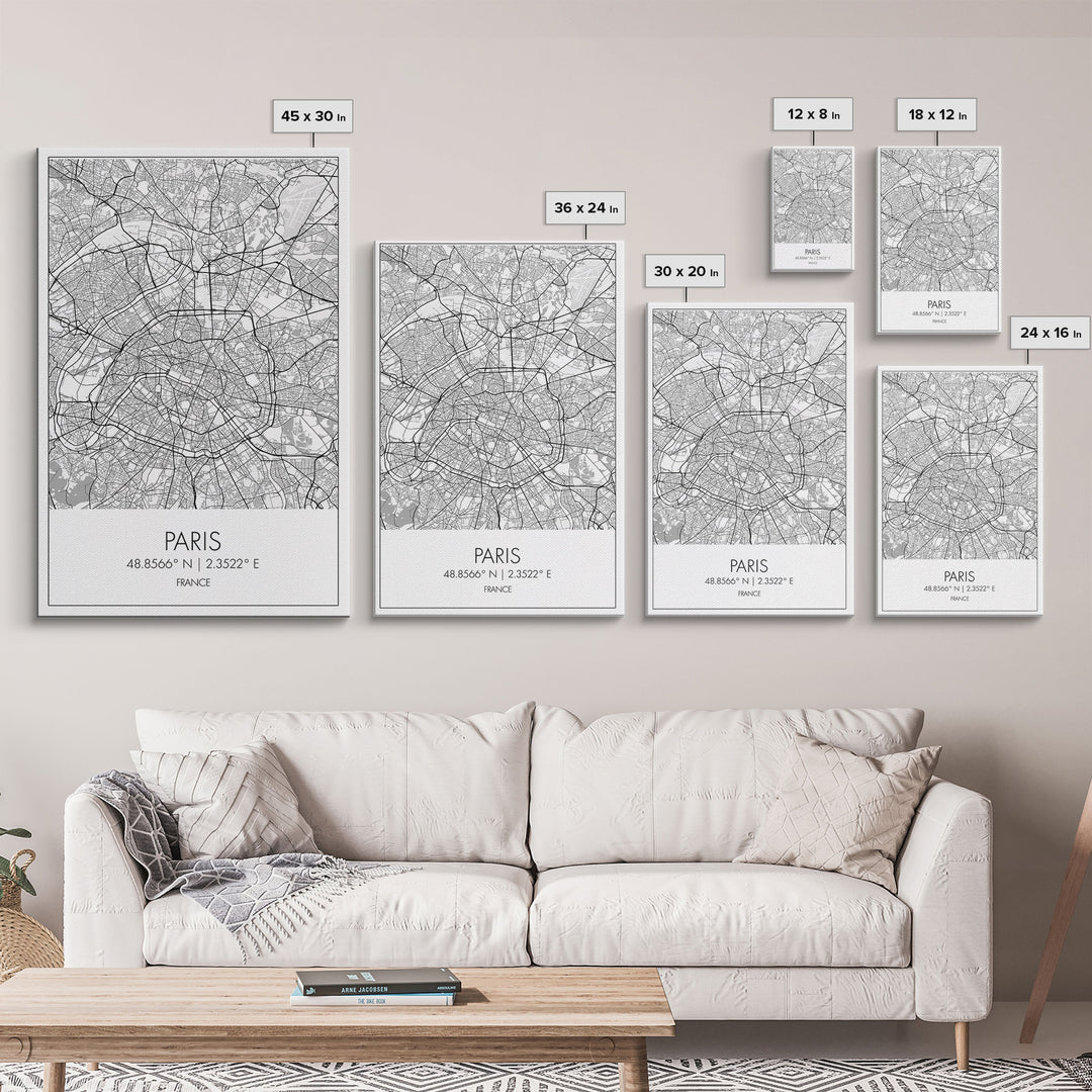 Paris Street Map, France Map, Europe City Map Art, Minimalist Art, Wall Art, Canvas Print, Bedroom Art, Gift For Traveler, Travel Wall Print