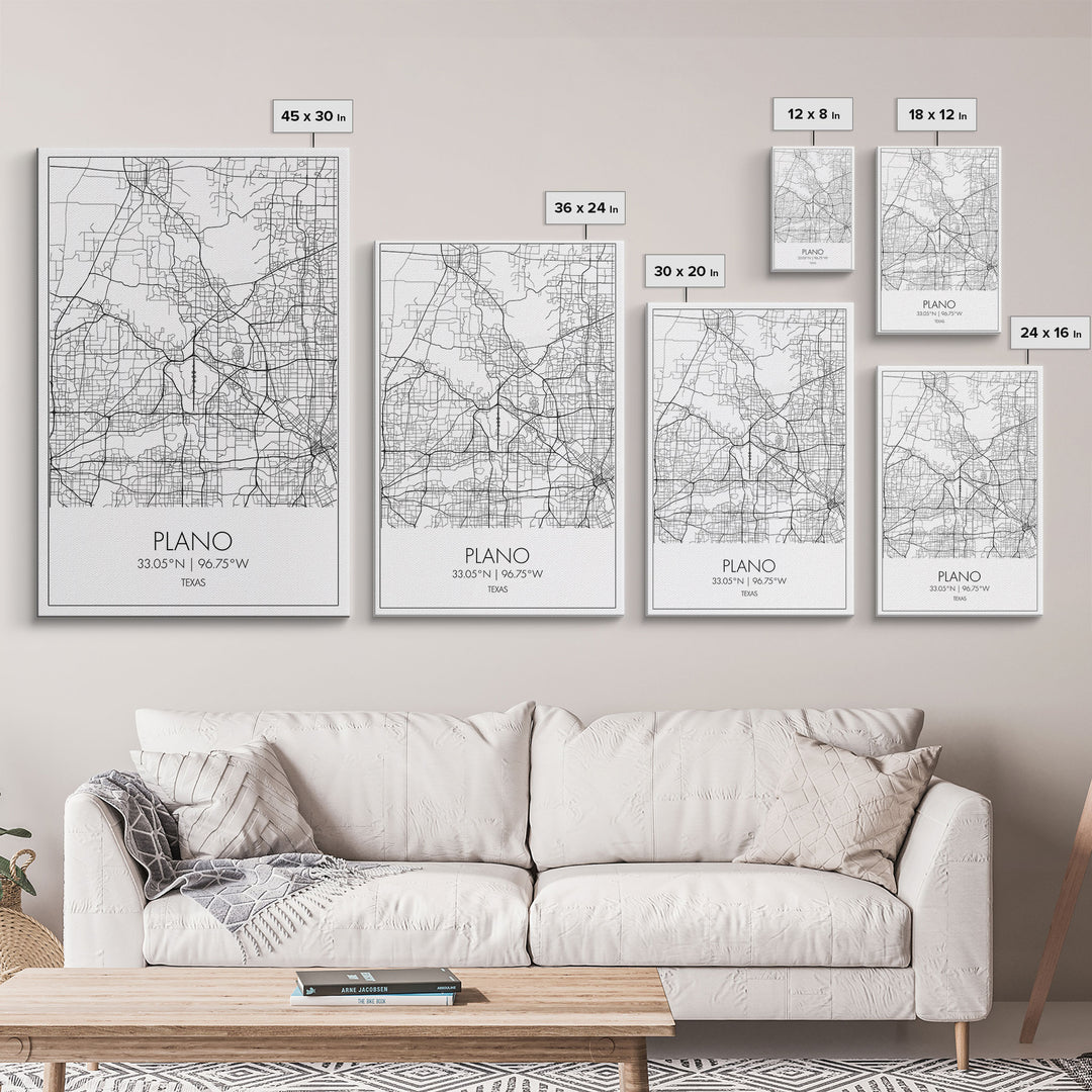 Plano Street Map, Texas Map, City Map Art, Minimalist Art, Wall Art, Canvas Print, Wall Art Prints, Travelling Gift, Living Room Décor