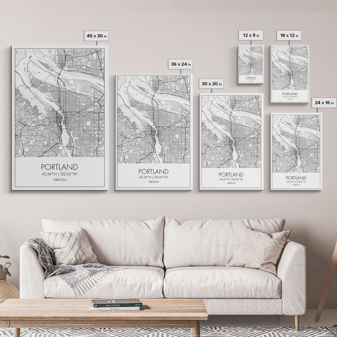 Portland Street Map, Oregon Map, City Map Art, Minimalist Art, Wall Art, Canvas Print, Black And White Art, Travel Print, Couples Gift