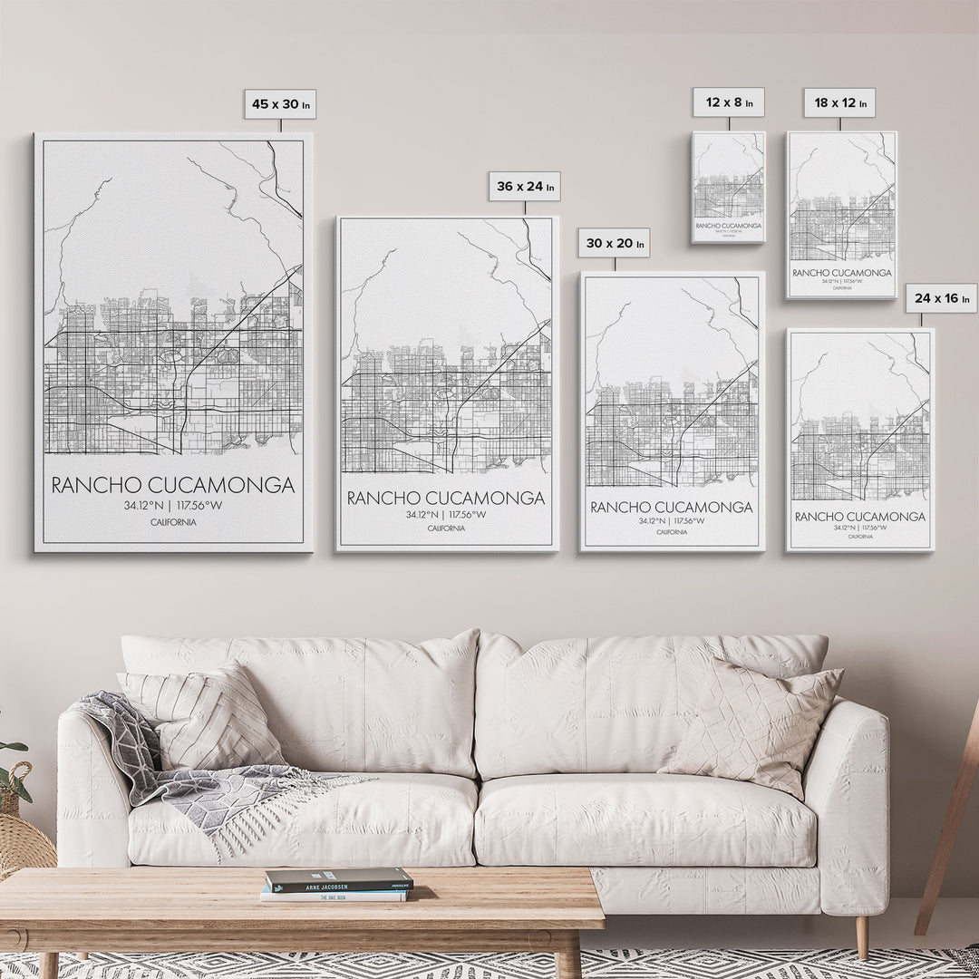 Rancho Cucamonga Street Map, California Map, City Map Art, Minimalist Art, Wall Art, Canvas Print, Office Wall Art, Bon Voyage Gift