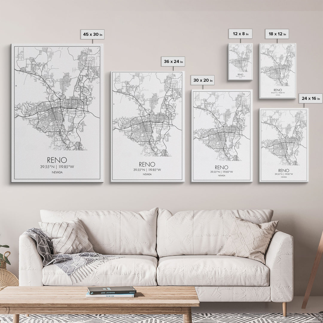 Reno Street Map, Nevada Map, City Map Art, Minimalist Art, Wall Art, Canvas Print, Girls Room Décor, Traveler Gift, Travel Art Print