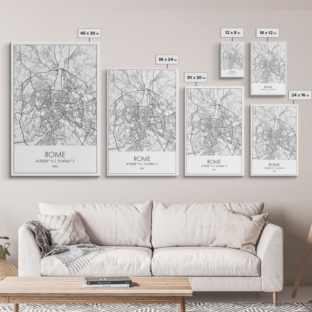 Rome Street Map, Italy Map, Europe City Map Art, Minimalist Art, Wall Art, Canvas Print, Girl Room Décor, Housewarming Gift, Travel Wall Art