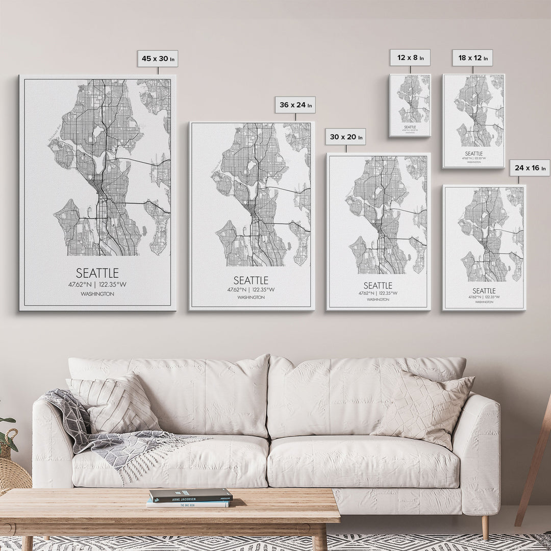 Seattle Street Map, Washington Map, City Map Print, Minimalist Art, Wall Art, Canvas Print, Unique Wall Décor, Anniversary Gift, Travel Art