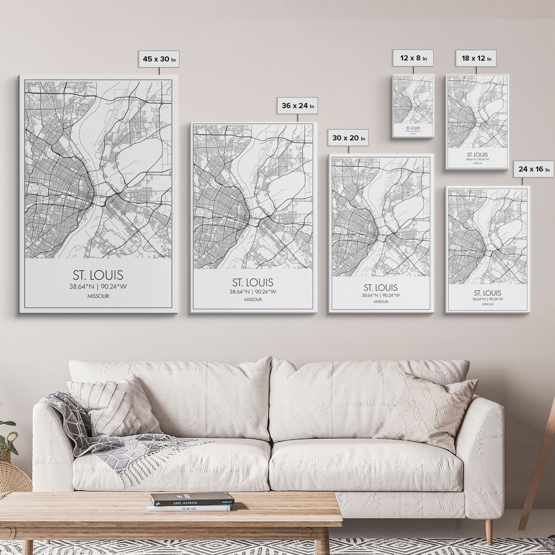 St Louis Street Map, Missouri Map, City Map Print, Modern Wall Art, Wall Art, Canvas Print, Dorm Room Décor, Travel Lover Gift, Travel Art