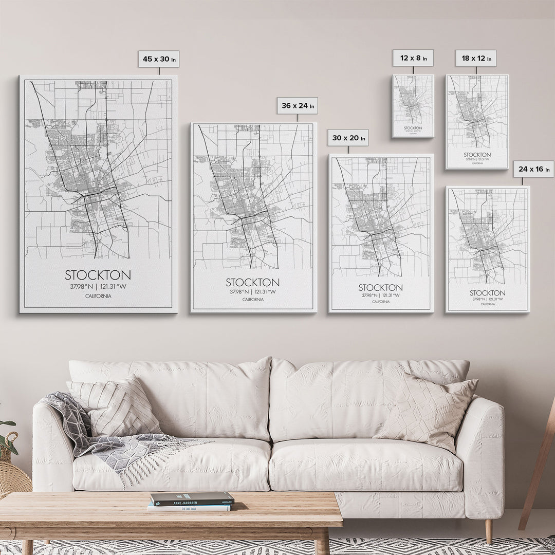 Stockton Street Map, California Map, City Map Print, Modern Wall Art, Wall Art, Canvas Print, Boyfriend Gift, Travel Wall Décor, Art Print