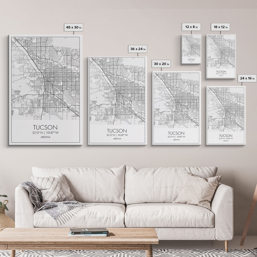 Tucson Street Map, Arizona Map, City Map Print, Modern Wall Art, Wall Art, Canvas Print, Minimal Wall Art, Family Gift, Travel Wall Décor