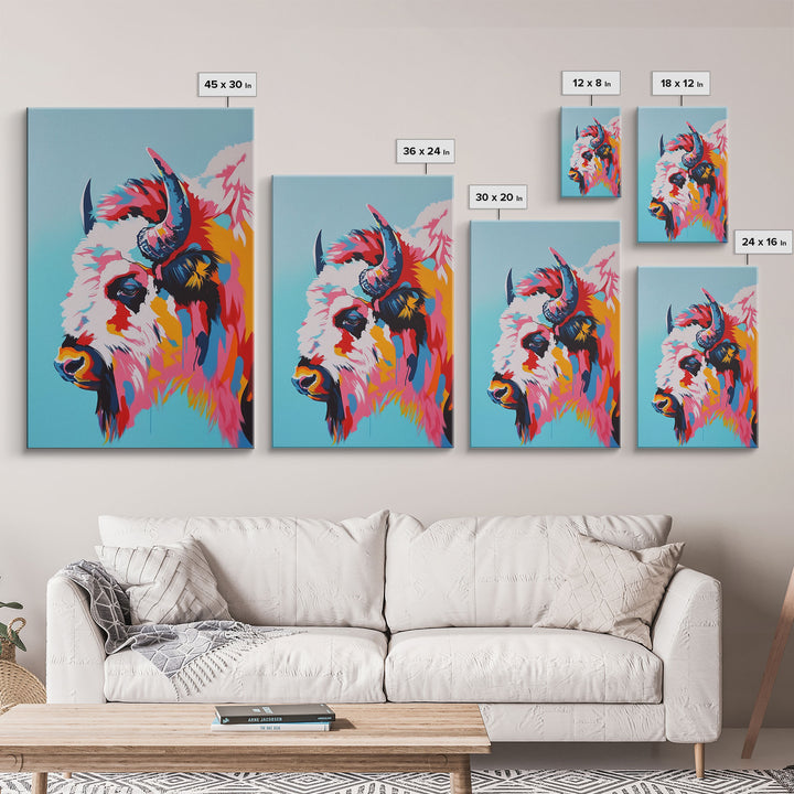 Vibrant Bison Framed Canvas Print - Colorful Animal Wall Art, Living Room Decor, Modern Artwork, Unique Animal Art for Bedroom and Office