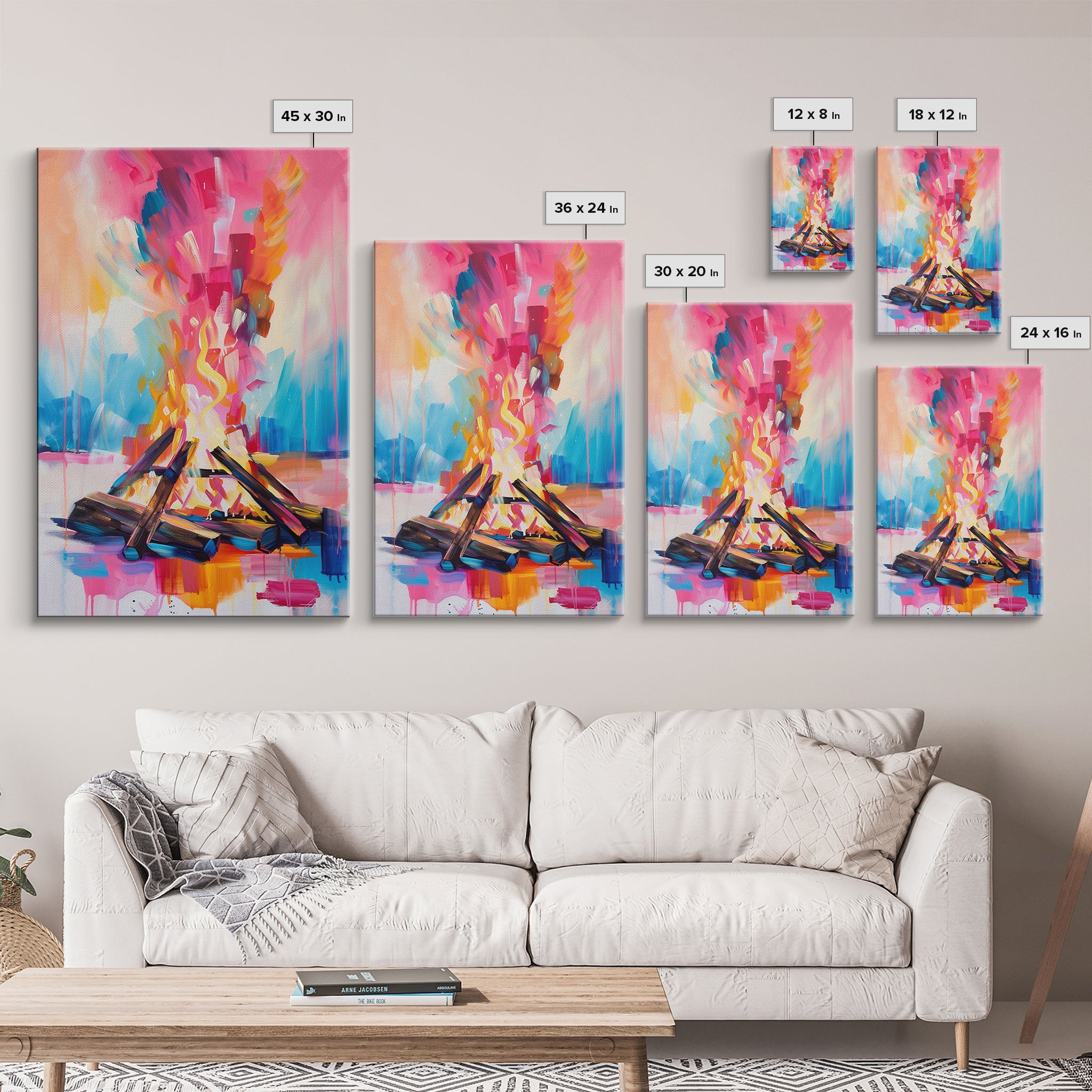 Abstract Campfire Framed Canvas Print - Colorful Fire Wall Art, Living Room Decor, Modern Artwork, Unique Nature Art for Bedroom and Office