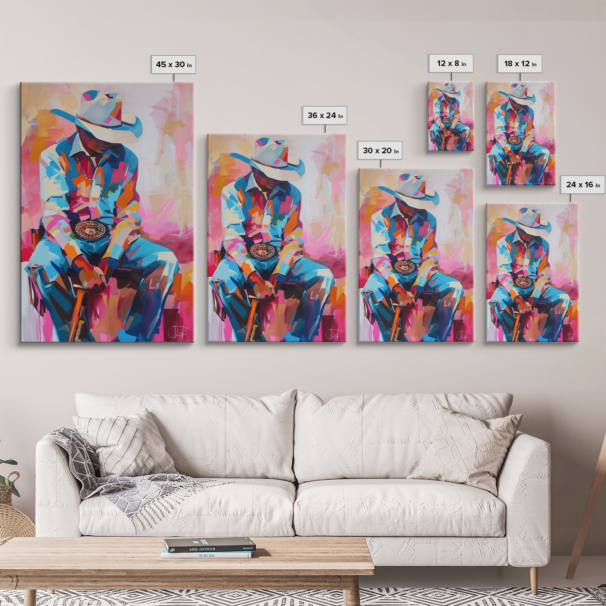 Vibrant Cowboy Portrait in Abstract Colors - Framed Canvas Print, Modern Western Decor, Colorful Cowboy Wall Art for Living Room or Bedroom