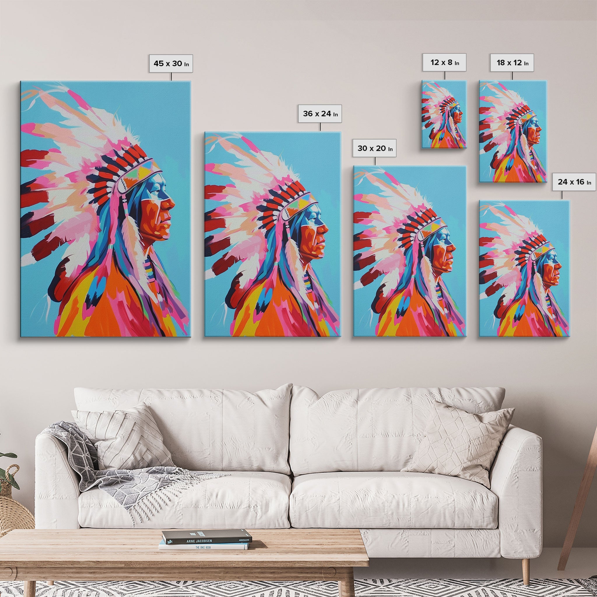 Vibrant Native American Chief Framed Canvas Print - Bold Wall Art, Living Room Decor, Colorful Tribal Art for Bedroom, Home Decor