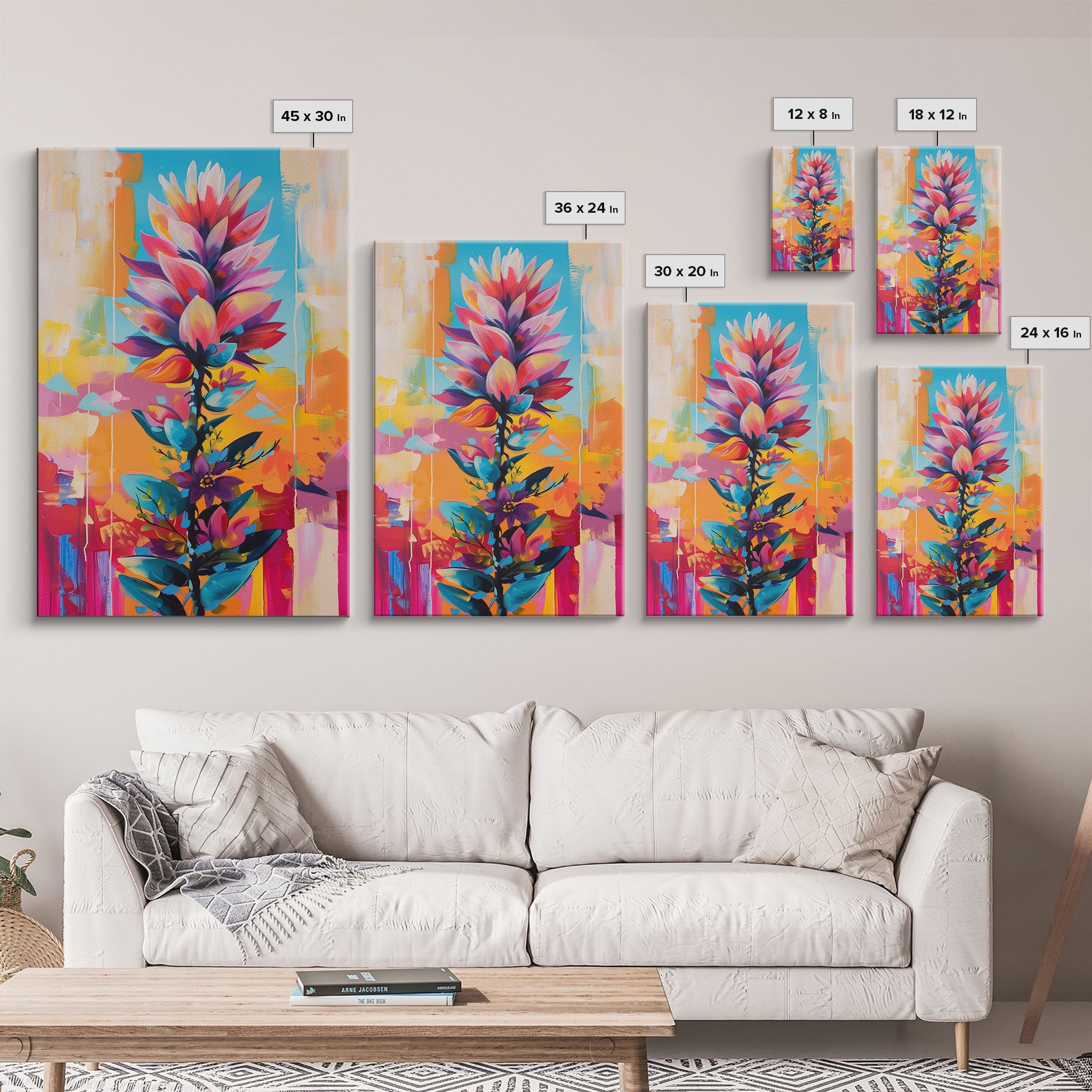 Vibrant Flower Art Framed Canvas Print - Colorful Wall Art, Living Room Decor, Floral Artwork for Bedroom, Modern Home Decor