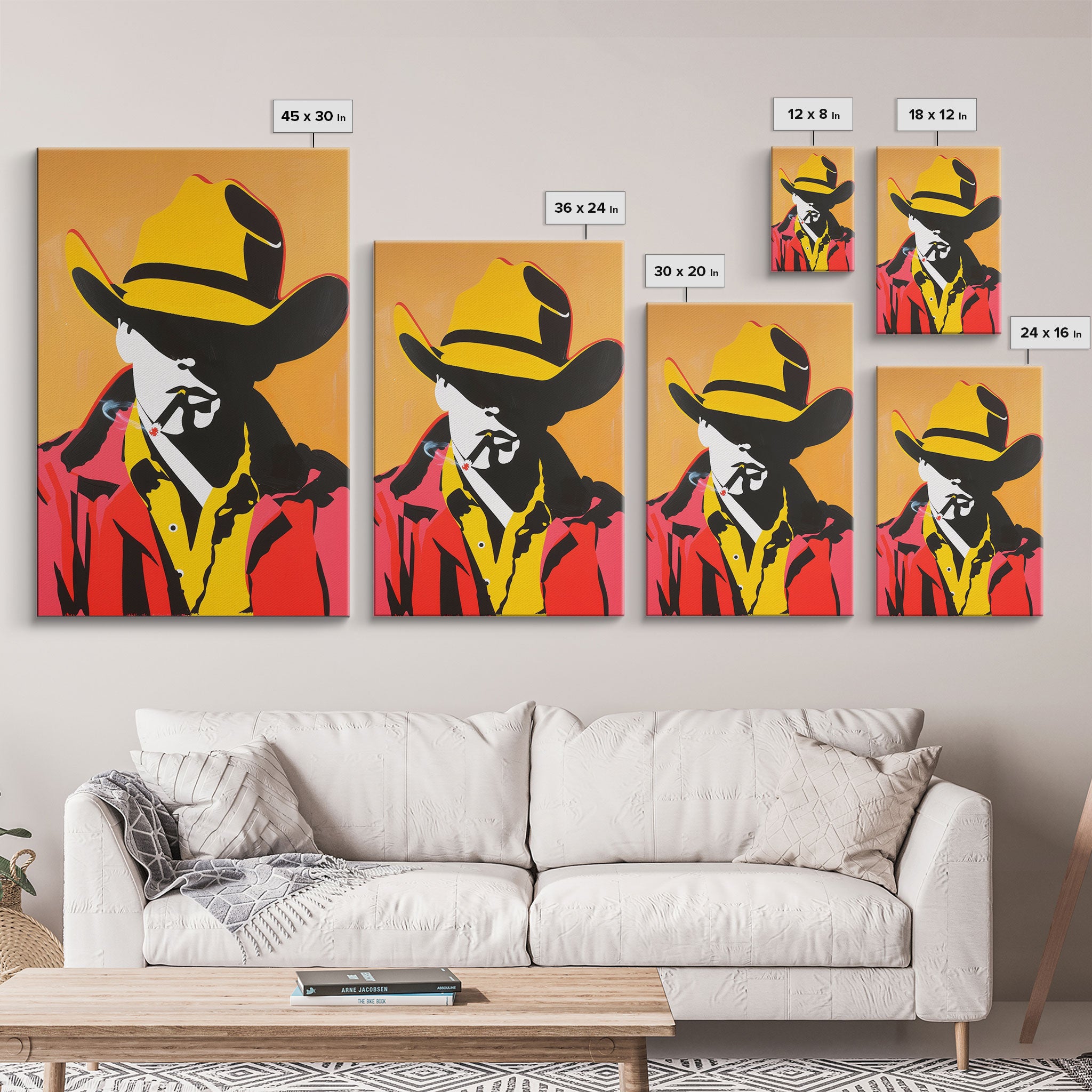 Bold Cowboy Silhouette with Cigarette | Framed Canvas Print | Western Wall Art | Cowboy Art | Living Room Decor | Rustic Home Decor