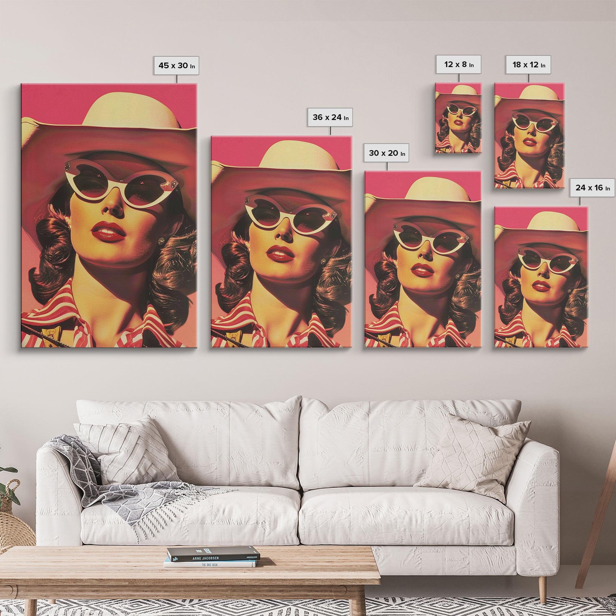 Retro Cowgirl in Sunglasses with Hat Art | Framed Canvas Print | Vintage Western Decor | Classic Cowgirl Wall Art for Home Decor