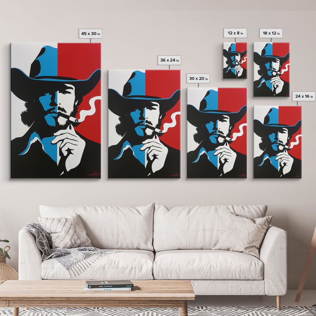 Iconic Cowboy Silhouette with Cigarette - Framed Canvas Print, Bold Western Decor, Living Room Art, Cowboy Wall Art for Home