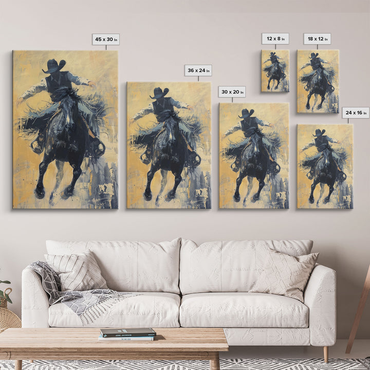 Bold Cowboy in Action Framed Canvas Print - Captivating Western Decor, Stunning Wall Art for Living Room, Bedroom