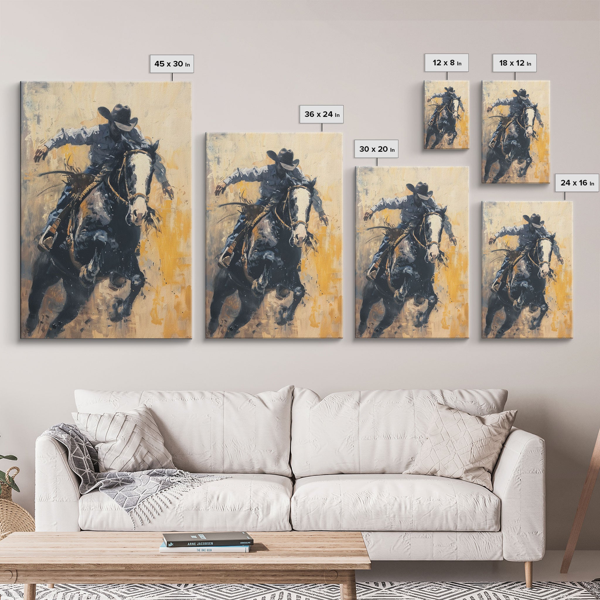 Action-Packed Cowboy on Horseback - Framed Canvas Print, Western Wall Art, Rustic Decor, Living Room and Bedroom Art Print