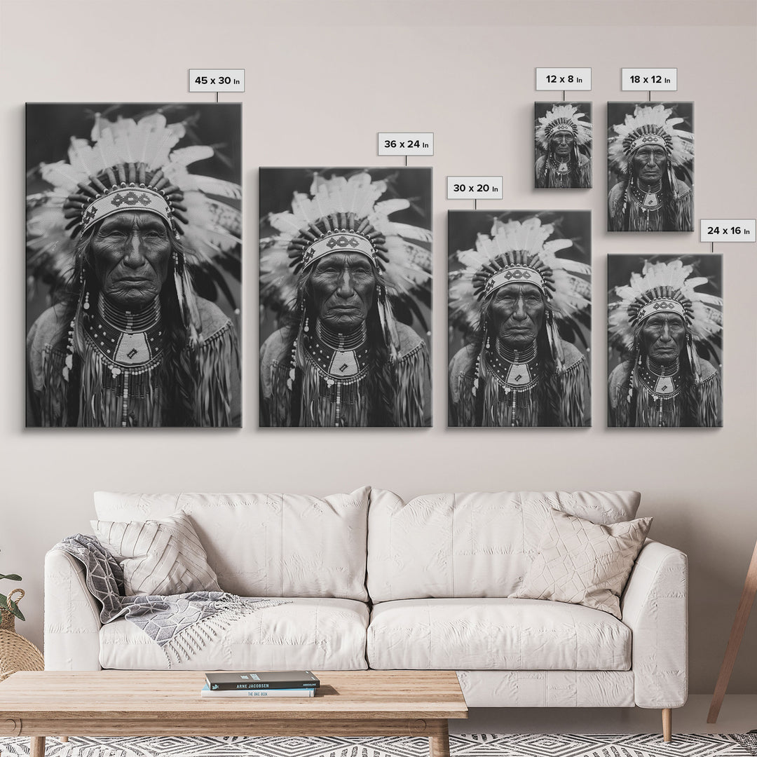 Native American Elder Sepia Print - Framed Canvas Wall Art, Indigenous Decor, Historical Artwork for Living Room, Rustic Wall Art