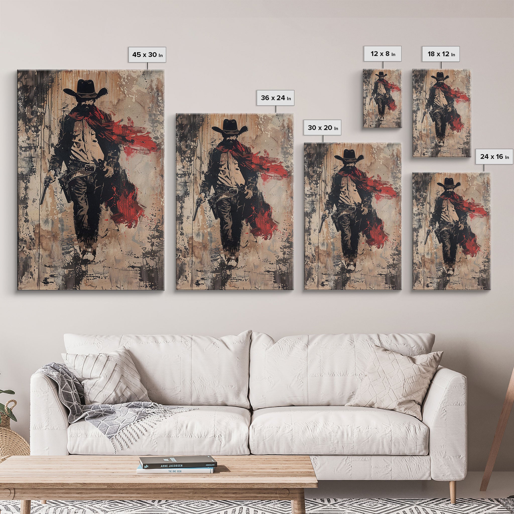 Cowboy with Red Scarf Art Print - Framed Canvas Western Wall Art, Rustic Cowboy Decor for Living Room, Vintage Western Artwork, Cowboy Art