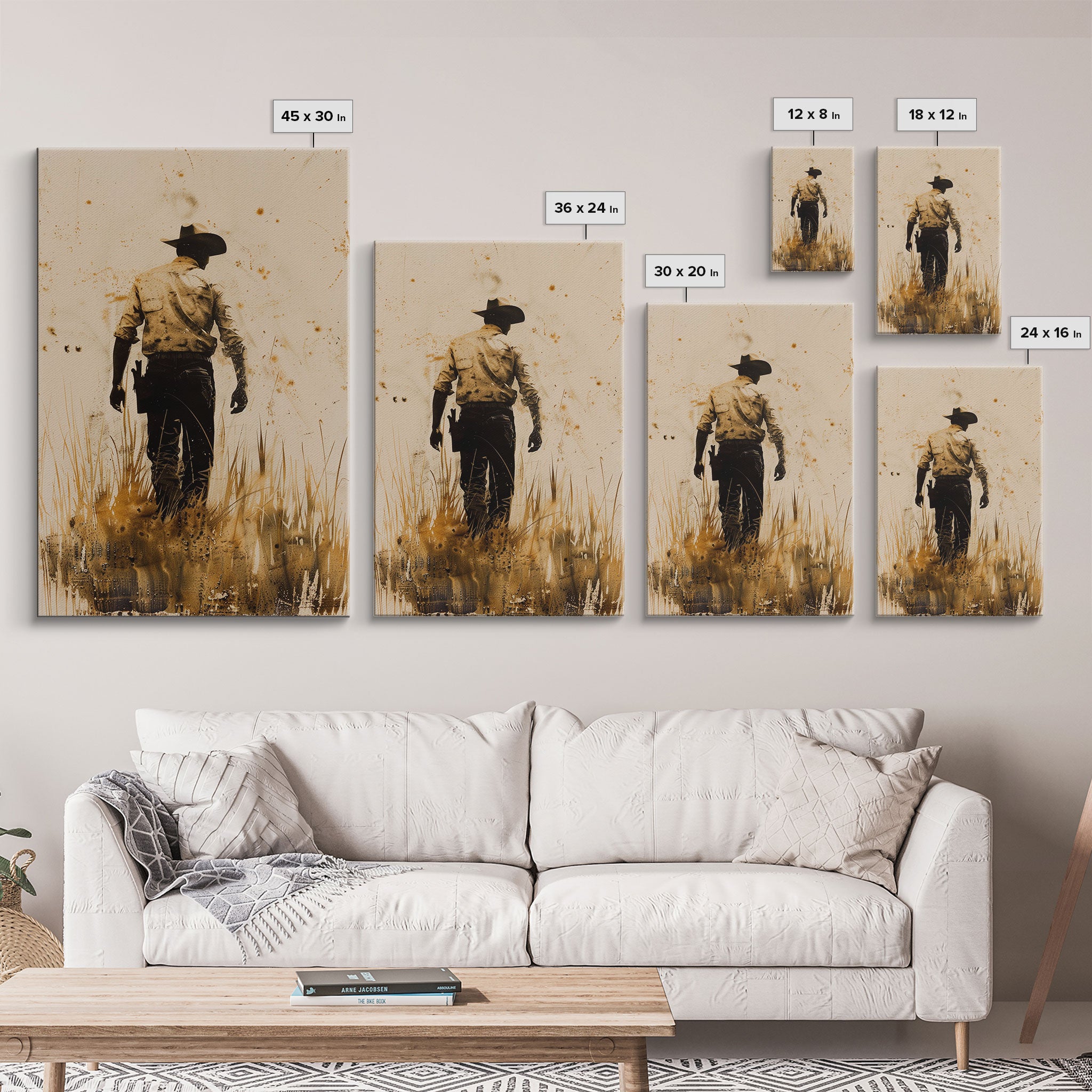 Cowboy Walking in the Field Print - Framed Canvas Wall Art, Rustic Western Decor, Cowboy Artwork for Living Room, Vintage Art, Rustic Decor