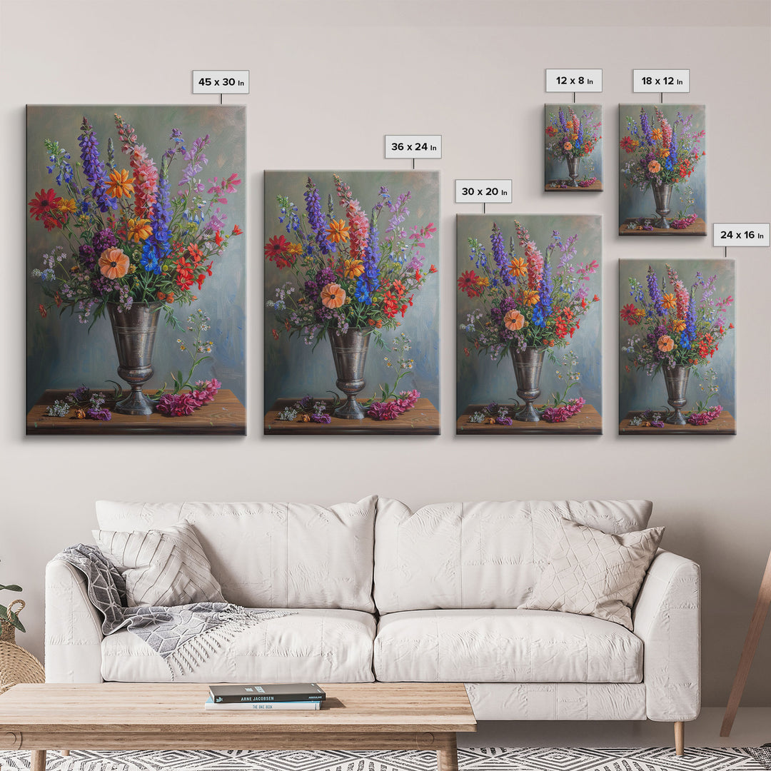 Colorful Flower Vase Print - Framed Canvas Wall Art, Bright Floral Decor for Living Room, Colorful Flower Artwork for Home, Floral Wall Art