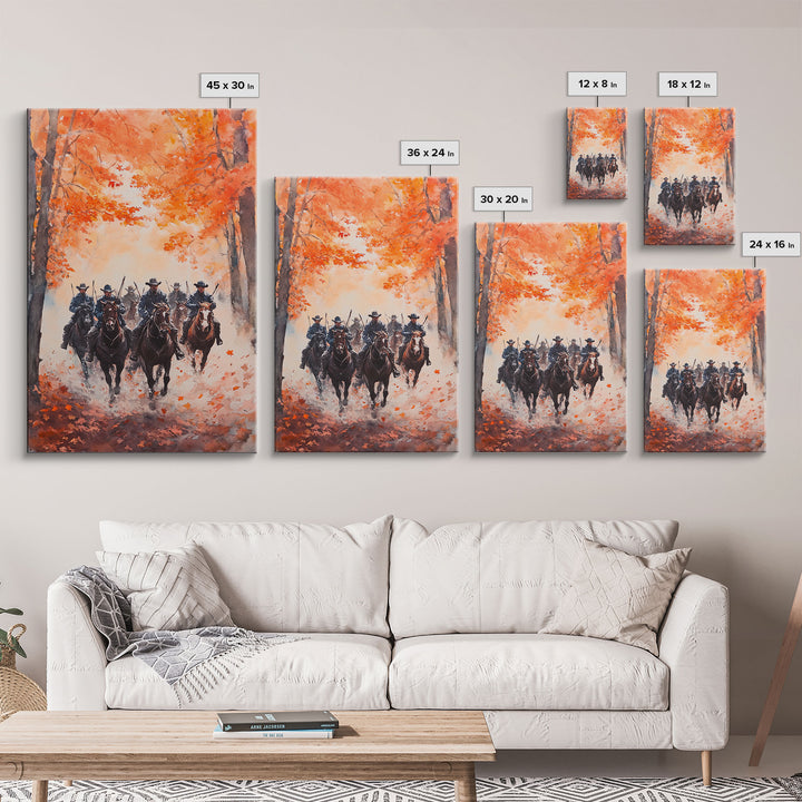 The Posse in Autumn, Wild West Decor, Framed Canvas Print, Manly Wall Art