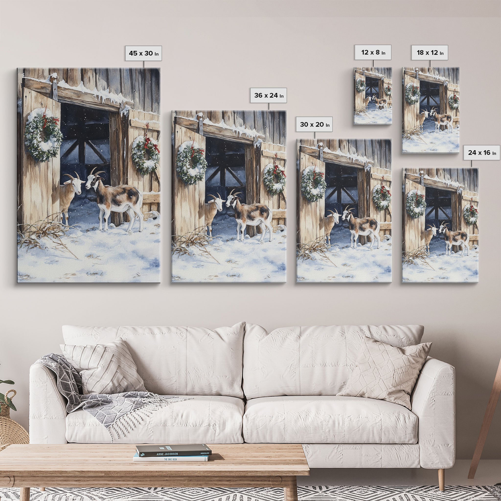 Cute Goats In The Winter, Rustic Farmhouse Wall Art, Holiday Gift, Gallery Wall Decor, Winter Vibes, Christmas 2024 Wall Art