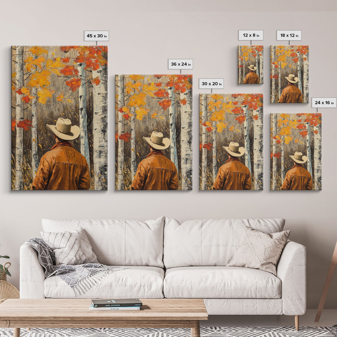 Cowboy in Autumn Forest Canvas Print with Vibrant Fall Colors, Western Art, Fall Wall Art, Seasonal Decor, Perfect Gift Idea, Canvas Print