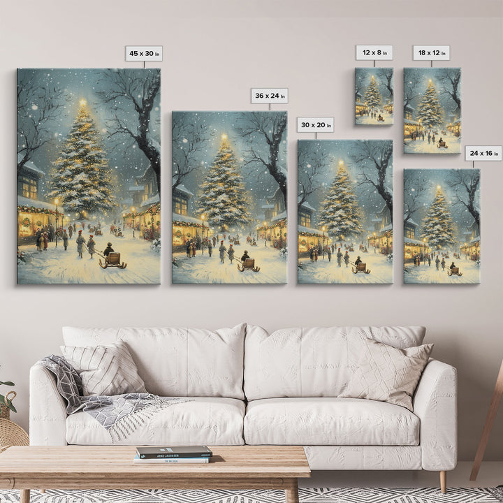 Christmas Tree Village Snowy Winter Scene Framed Canvas Print Christmas Wall Art Christmas Decor Christmas Tree Art Holiday Gift Winter Art