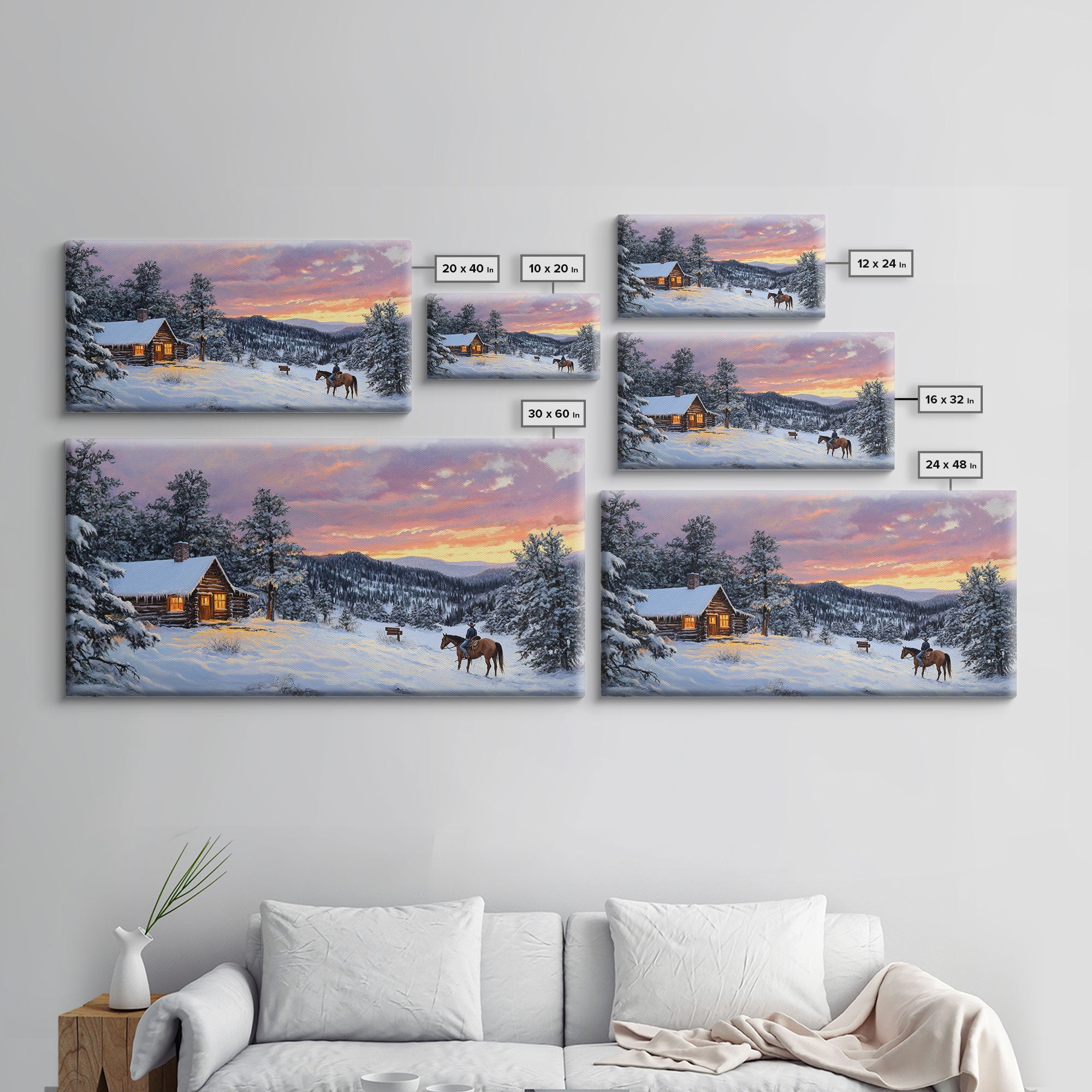 Large Cabin Winter Scene Framed Canvas Print Perfect Wall Art Home Decor, Rustic Christmas Art, Winter Art Print Gift Seasonal Wall Decor