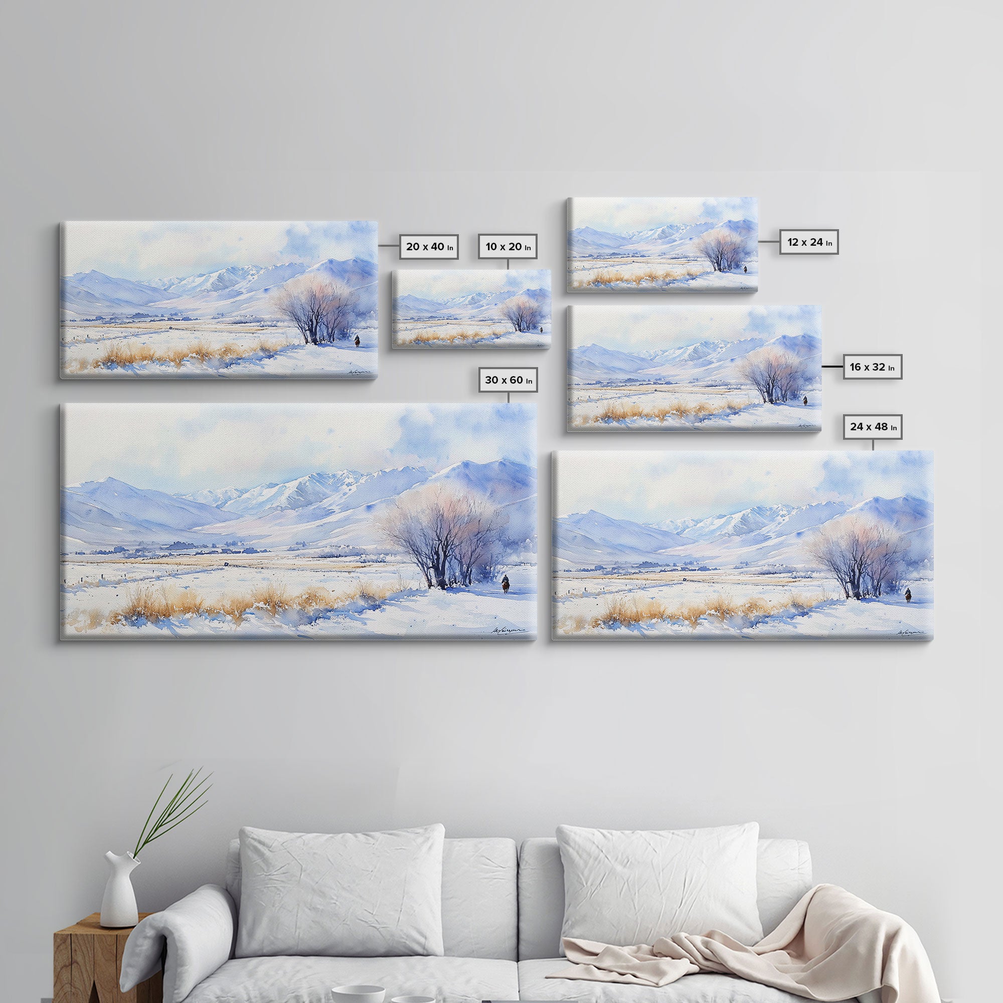 Winter's Tranquil Horizon - winter wall art, snowy mountain art, Christmas wall art, farmhouse Christmas decor, winter wonderland