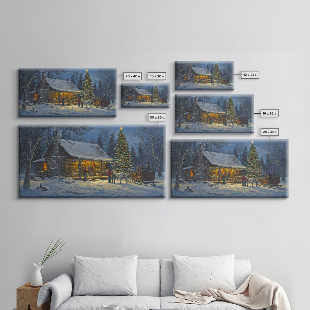 Winter Christmas Framed Canvas Print Cabin Christmas Tree Scene Wall Art Large Christmas Decor Perfect Rustic Holiday Wall Art