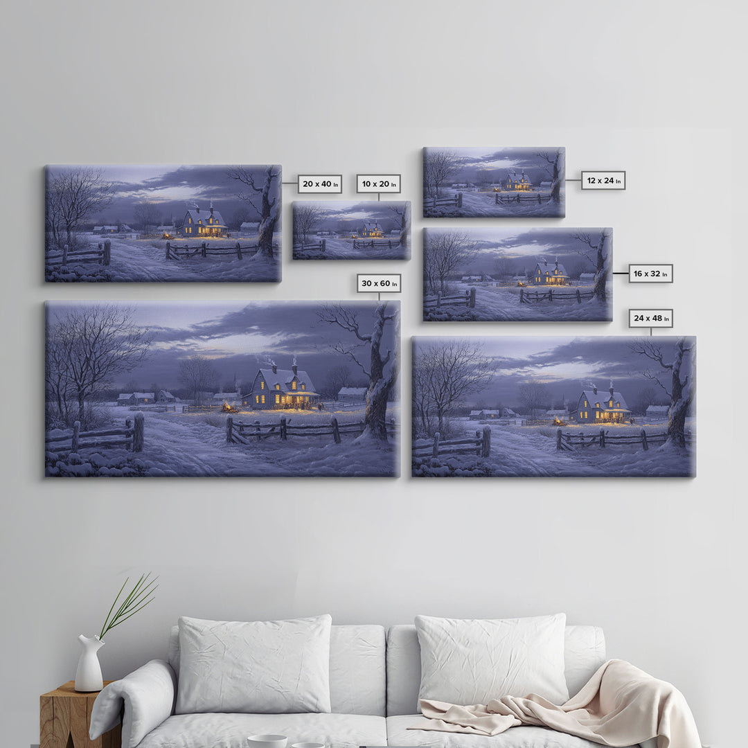 Moonlit Winter Night Scene Framed Canvas Print Christmas Decor, Winter Art Print, Moody Landscape Wall Art, Seasonal Holiday Gift