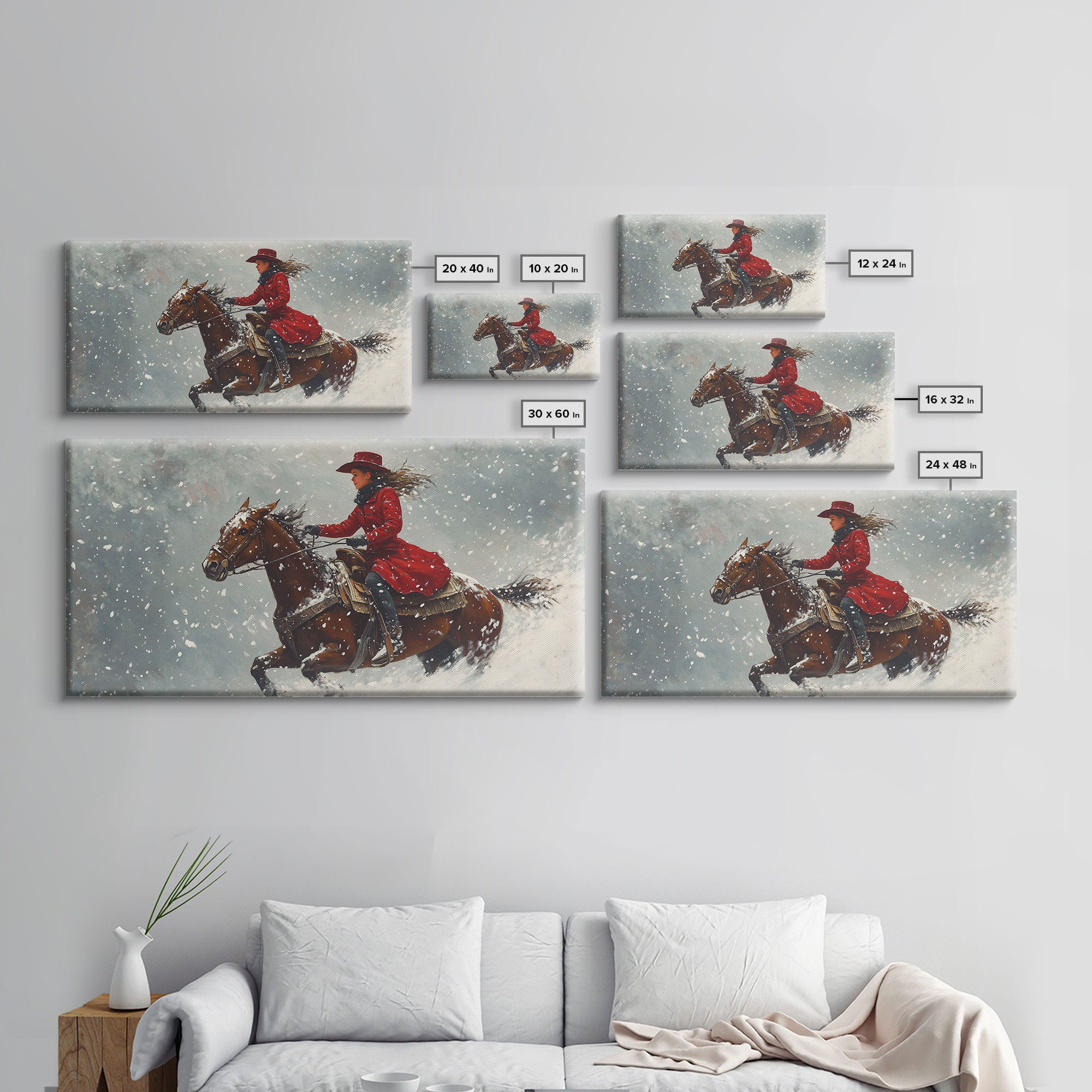 Rider In The Snow, Framed Canvas Print, Winter Wall Art, Rustic Western Decor, Primitive Home Decor, Rustic Farmhouse Art