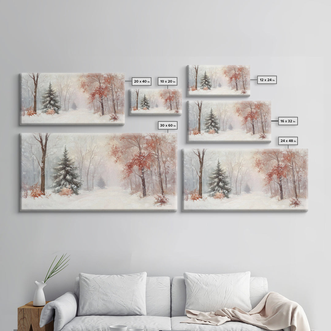 Winter In The Forest, Snowy Landscape Painting, Winter Art, Framed Canvas Print, nostalgic fall festival art for cozy seasonal home decor