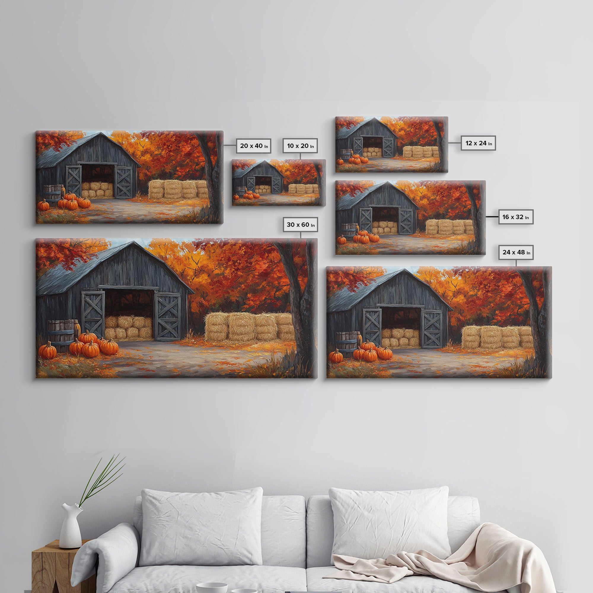 Fall Barnyard with Pumpkins Framed Canvas Print Farmhouse Decor, Fall Art Print, Rustic Home Decor, Seasonal Gift Wall Art