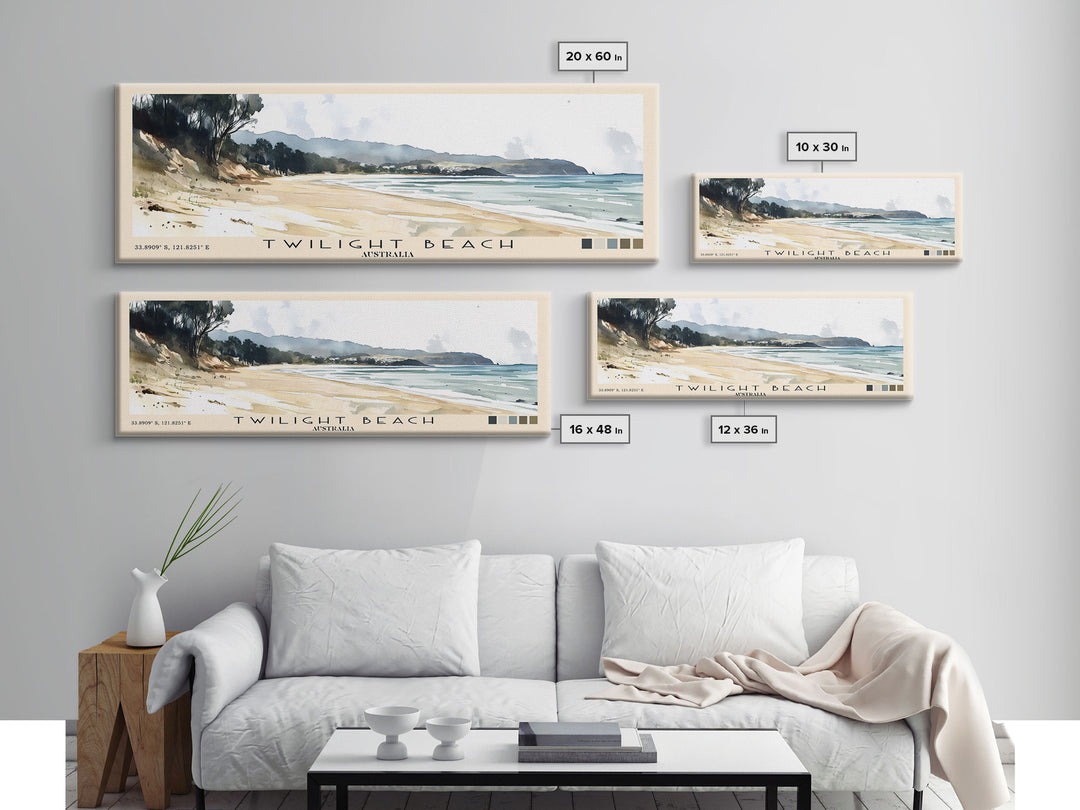 Twilight Beach, Australia Watercolor Beach Print, Vacation Gift, Australia Wall Art, Framed Canvas Print, Framed Beach Painting