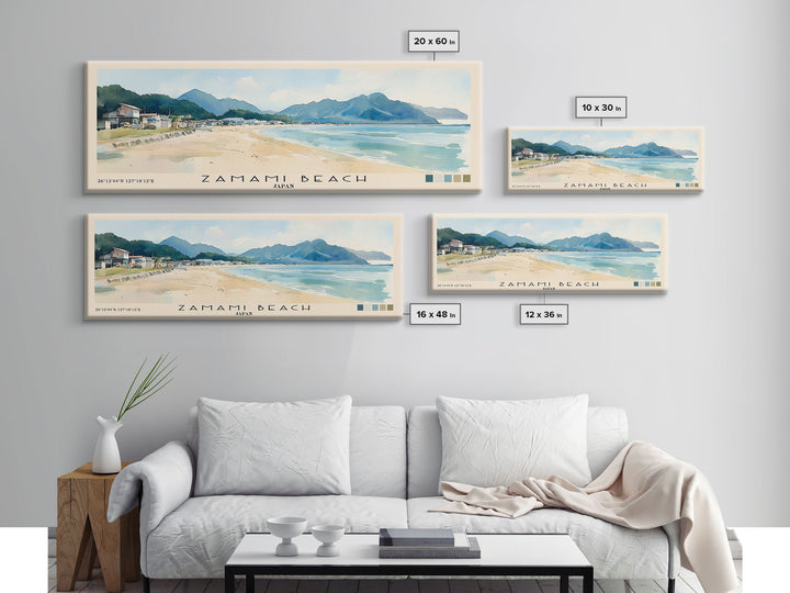 Zamami Beach, Japan Watercolor Beach Print, Vacation Gift, Japan Wall Art, Framed Canvas Print, Framed Beach Painting