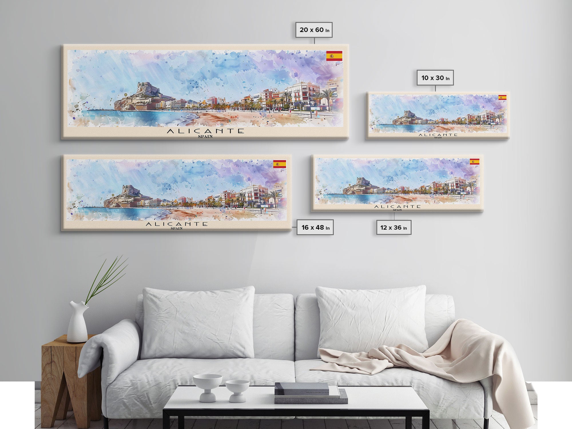 Alicante Spain Travel Print Wall Art, Panoramic City Art, Travel Art, Wall Decor, Vacation Gift, Framed Canvas Print Or Metal Art