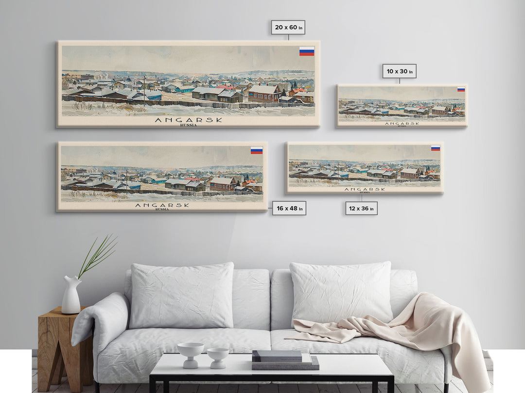 Angarsk Russia Panoramic Travel Poster, Framed Canvas Print or Metal Wall Art, Travel Art, Home Decor, Panoramic Painting, Midcentury Art