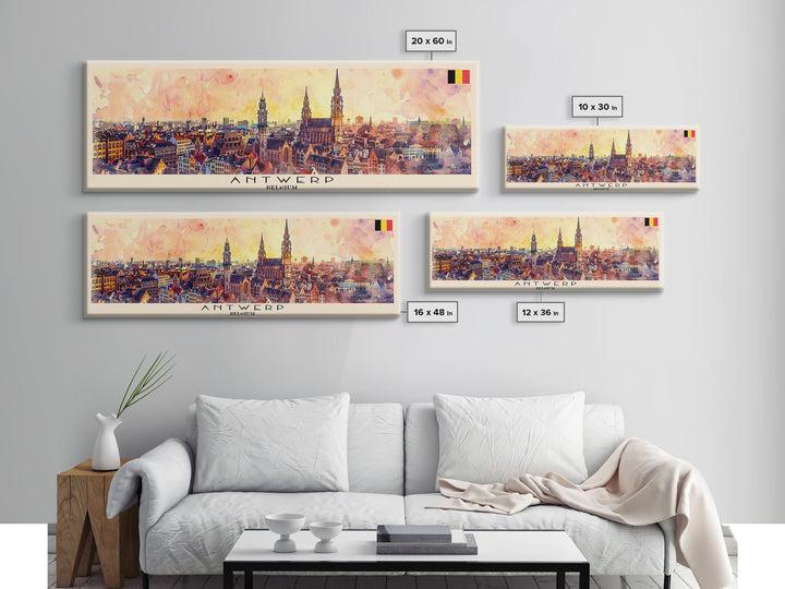 Antwerp Belgium Wall Art, Panoramic Travel Poster, Panoramic Framed Canvas Print, City Wall Art, Wall Hanging Home Decor, Travel Art