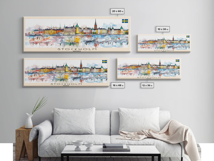 Stockholm Sweden Travel Art, City Art, Framed Canvas Print or Metal Wall Art, Europe Travel Poster, Panoramic Wall Art, Extra Wide Wall Art