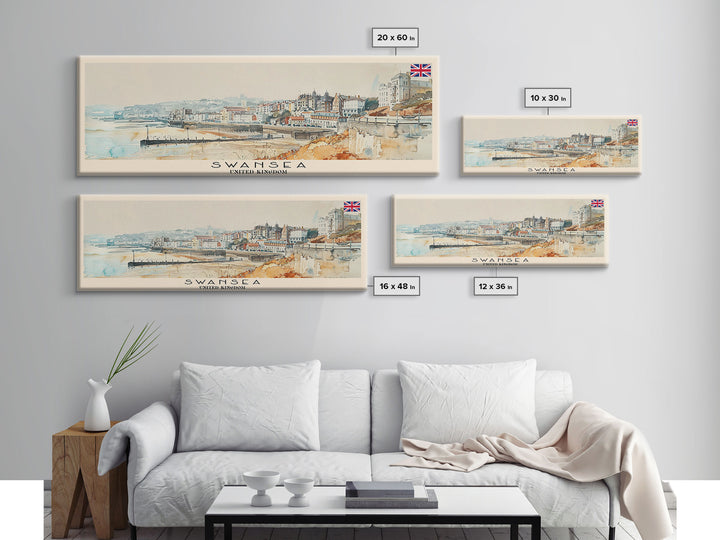 Swansea United Kingdom Wall Art, Panoramic Travel Poster, Panoramic Framed Canvas Print, City Wall Art, Wall Hanging Home Decor, Travel Art