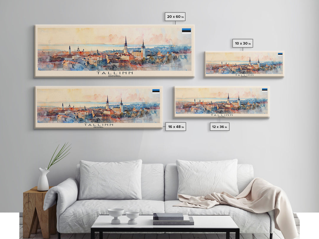 Tallinn Estonia Panoramic Travel Poster, Framed Canvas Print or Metal Wall Art, Travel Art, Home Decor, Panoramic Painting, Midcentury Art