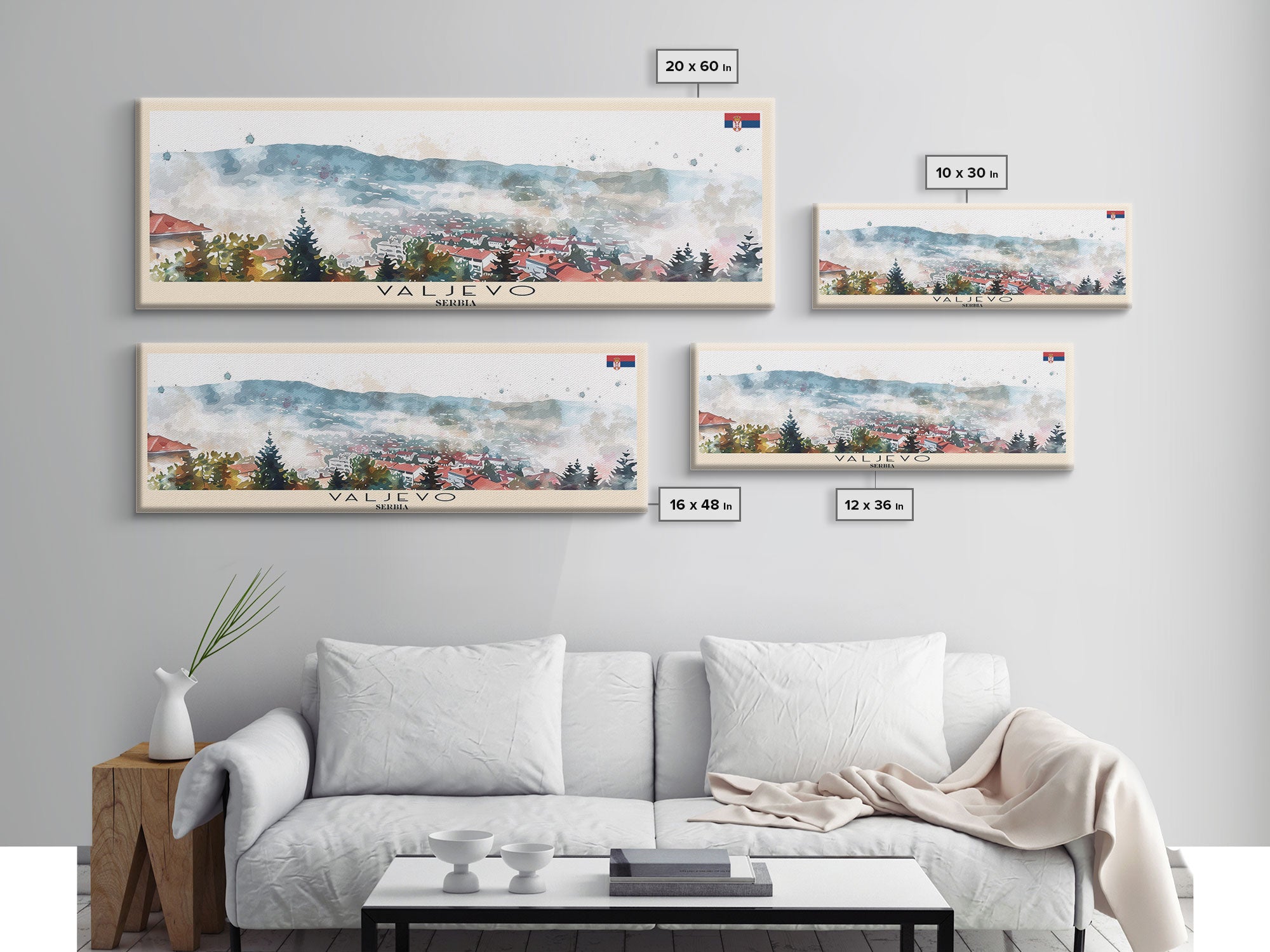 Valjevo Serbia Panoramic Travel Poster, Framed Canvas Print or Metal Wall Art, Travel Art, Home Decor, Panoramic Painting, Midcentury Art