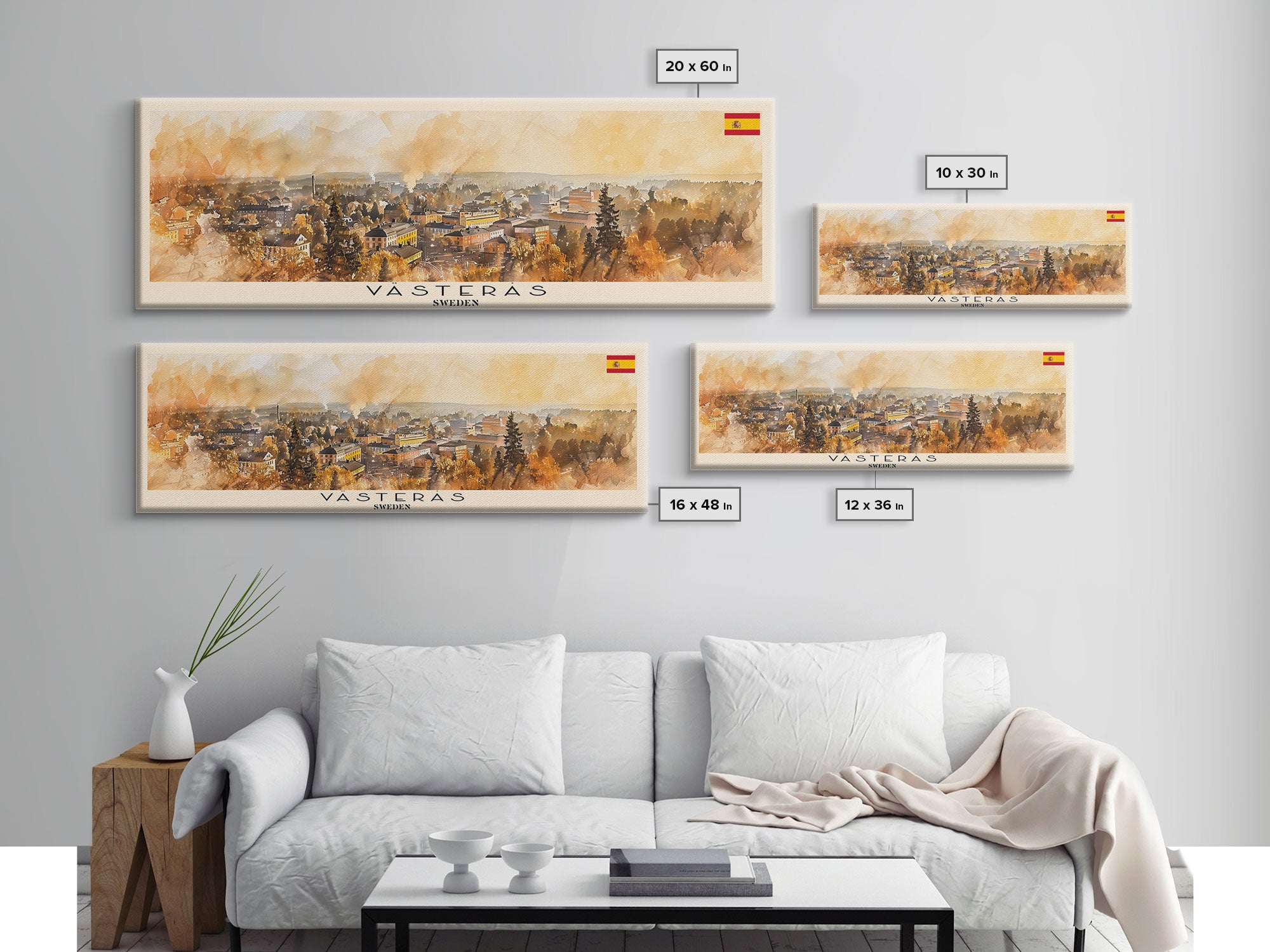 Vastras Sweden Travel Print Wall Art, Panoramic City Art, Travel Art, Wall Decor, Vacation Gift, Framed Canvas Print Or Metal Art