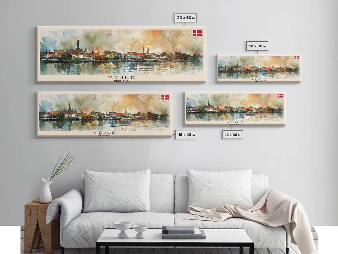 Vejle Denmark Travel Art, City Art, Framed Canvas Print or Metal Wall Art, Europe Travel Poster, Panoramic Wall Art, Extra Wide Wall Art