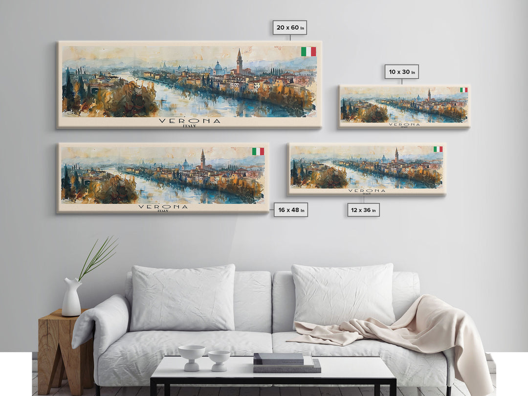 Verona Italy Travel Art, City Art, Framed Canvas Print or Metal Wall Art, Europe Travel Poster, Panoramic Wall Art, Extra Wide Wall Art