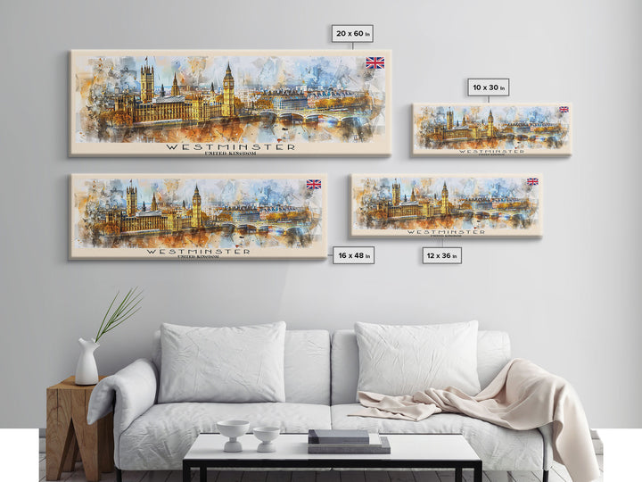 Westminster United Kingdom Wall Art, Panoramic Travel Poster, Panoramic Framed Canvas Print, City Wall Art, Wall Hanging Home Decor, Travel Art