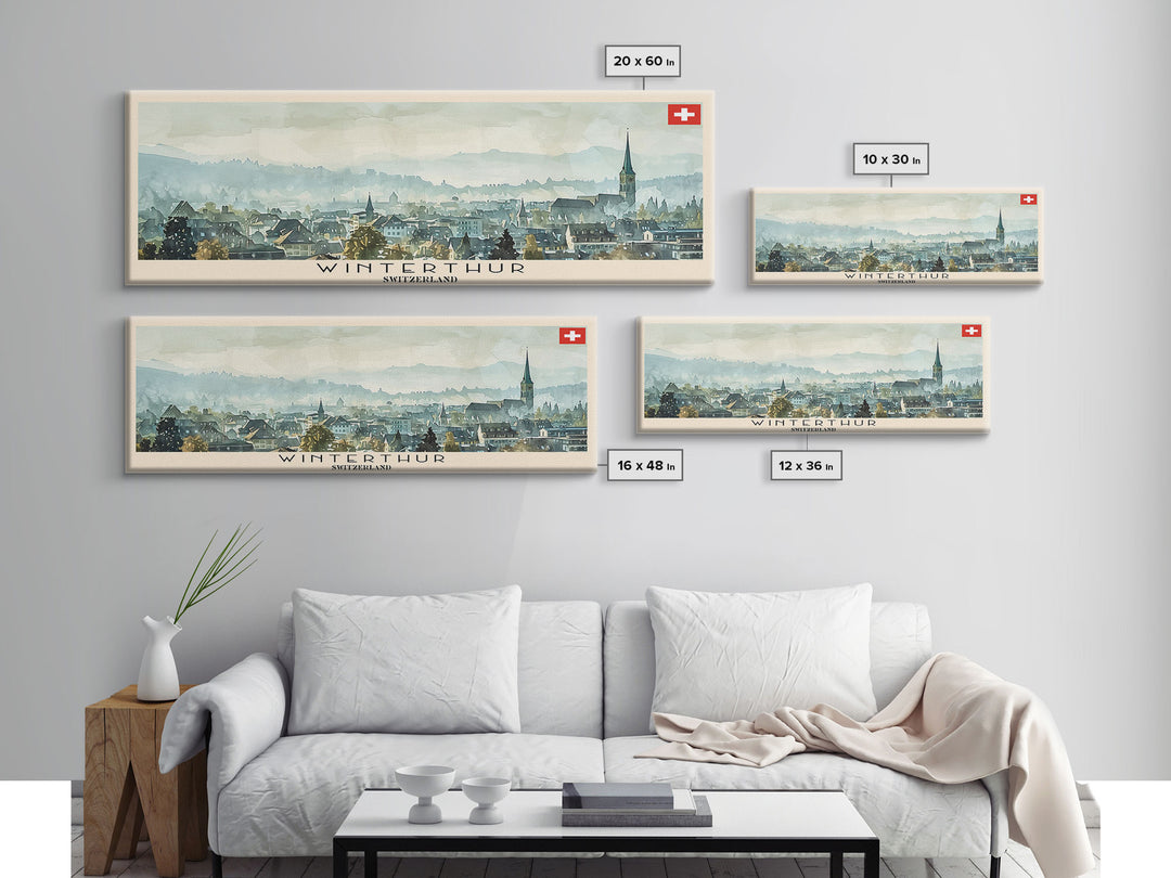 Winterthur Switzerland Travel Art, City Art, Framed Canvas Print or Metal Wall Art, Europe Travel Poster, Panoramic Wall Art, Extra Wide Wall Art